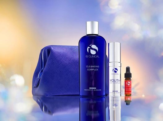Набор по уходу за кожей вокруг глаз iS Clinical Illuminating Eyes Collection | Средство для умывания, Сыворотка для глаз, Косметичка